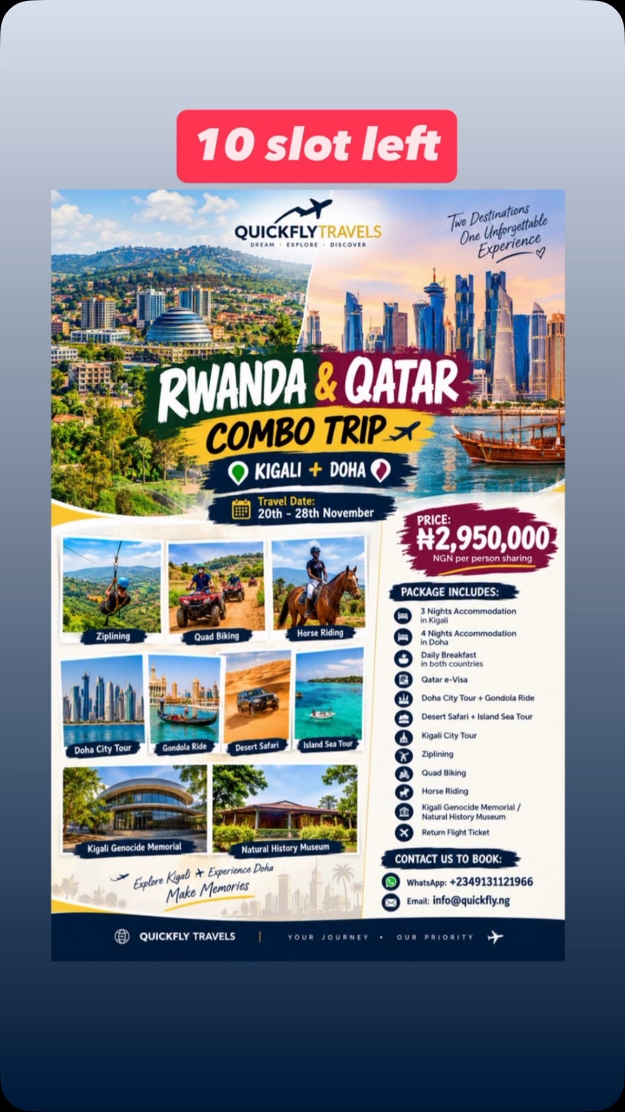 Travel imagery for Kigali + Doha